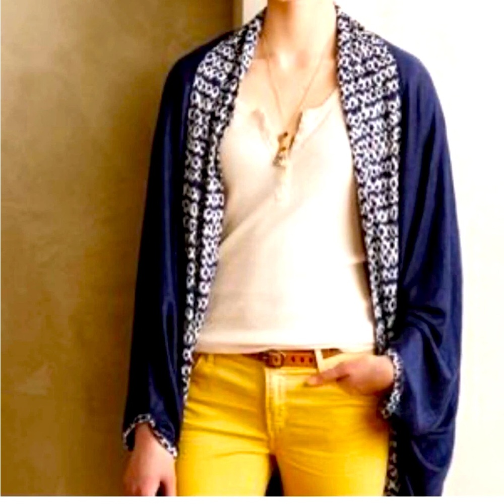 Saturday Sunday Anthropologie Linen Cardigan Sweater Navy Blue Hinto Sz XS/S